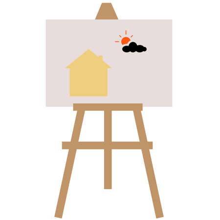 drawing board art icon on white background. wooden brown easel with mock up sign. flat style.のイラスト素材
