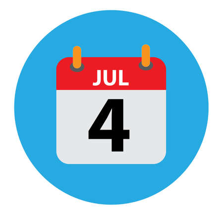 calendar icon fourth July sign. red july calendar on white background. Independence Day USA. flat style.のイラスト素材