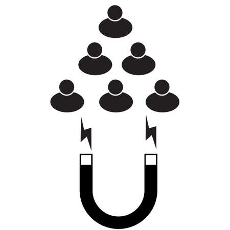 customer people attracting with magnet icon. customer retention icon with magnet and clients sign. customer retention symbol. flat style.のイラスト素材