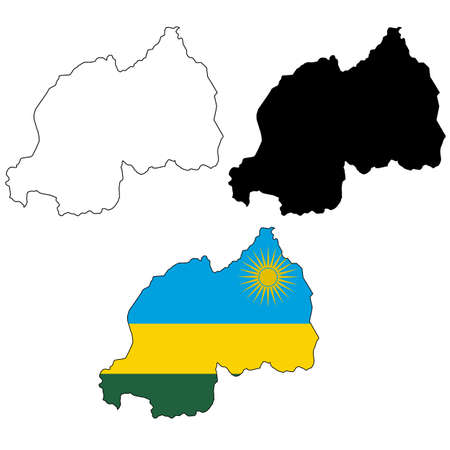 Rwanda flag map on white background. Outline map of Rwanda. Rwanda vector map silhouette. flat style.のイラスト素材