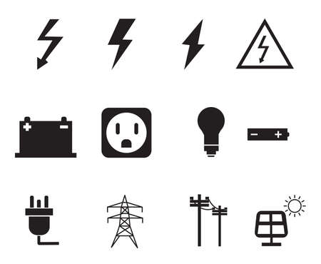 black electricity icon set on white background. set of energy icons. electric sign. flat style.のイラスト素材