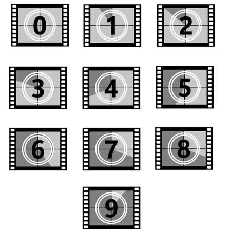 set a classic film countdown frame at the number one, two,three,four,five,six,seven,eight and nine. film countdown sign. movie timer count symbol.のイラスト素材