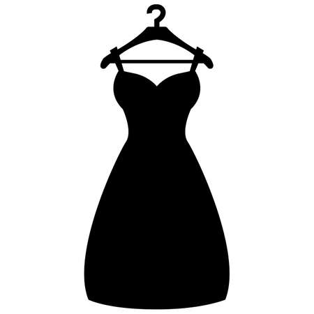 black dress on a hanger icon on white background. dress sign. woman dress symbol. flat style.のイラスト素材