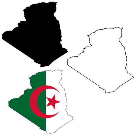 map of Algeria with flag. outline map Algeria. Algeria vector map silhouette. flat style.のイラスト素材