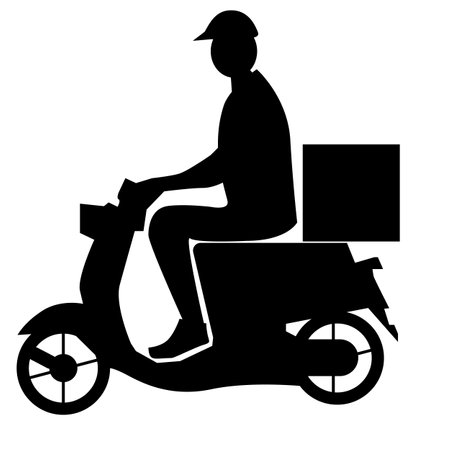 Delivery man icon on white background. Food delivery man sign. Man in a Motorocycle making a Delivery. flat style.のイラスト素材