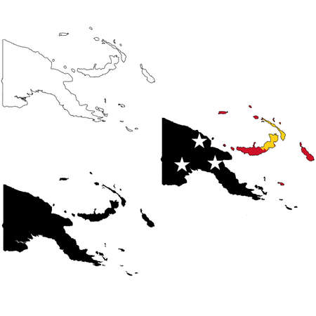 map of Papua New Guinea with flag. outline map Papua New Guinea. Papua New Guinea vector map silhouette. flat style.のイラスト素材