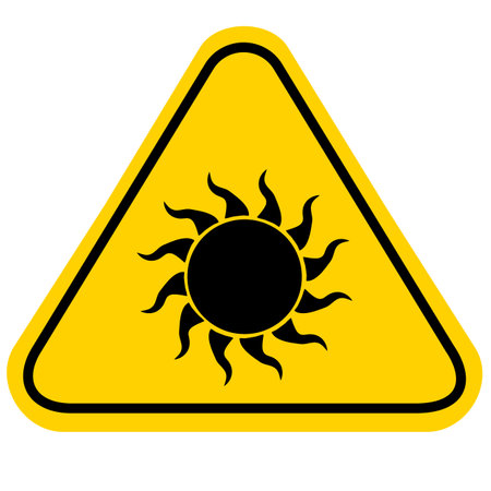 sun danger sign on white background. warning sign for sun. flat style.のイラスト素材