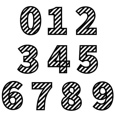 Diagonals stripe lines numbers icon. Black numbers with gradient diagonal lines. flat style.のイラスト素材