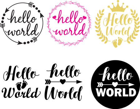 Hello world on white background. Baby quotes sign. Hand lettering quotes. flat style.のイラスト素材