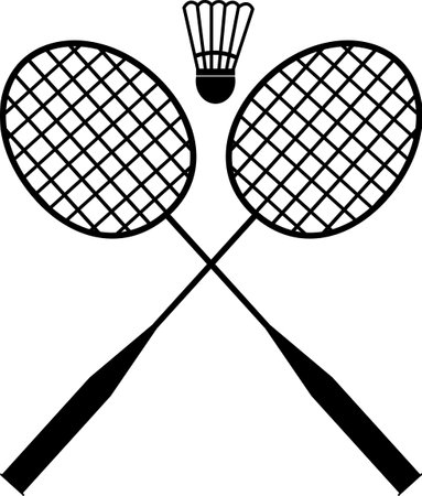 Badminton racket and shuttlecock on white background. Badminton sign. Two badminton racquets or rackets with shuttlecock. flat style.のイラスト素材