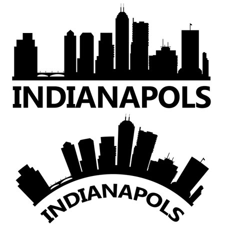Indianapolis USA city skyline silhouette. Indiana skyline sign. Landscape City Design. flat style.のイラスト素材