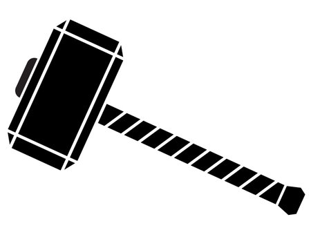 Hammer on white background. Mjolnir symbol. Red stage curtains sign. flat style.のイラスト素材