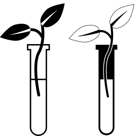 A sprout with a leaf in a test tube on white background. Scientific experience sign. sprout from the test tube symbol. flat style.のイラスト素材