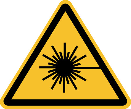 laser hazard icon on white background. laser symbol. laser radiation hazard safety danger warning. flat style.のイラスト素材