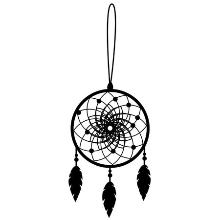 Dream catcher icon. Dream catcher decorated with feathers and beads. Amulet dream catcher sign. flat style.のイラスト素材