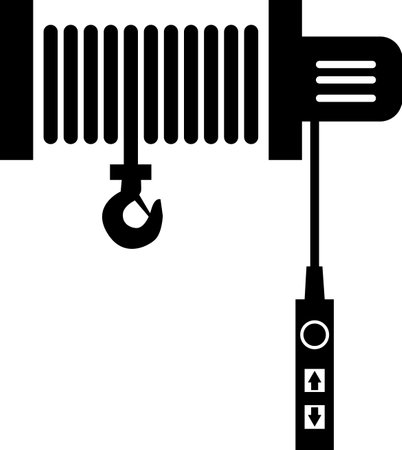 Electric hoist crane icon. Winch sign. Pulley hook symbol. flat style.のイラスト素材