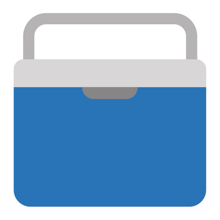 Ice box icon. Handheld refrigerator sing. Ice cooler symbol. Freezer box. Ice cream refrigerator. flat style.のイラスト素材