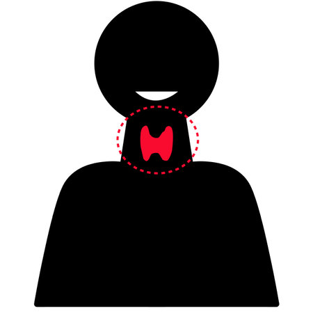 Thyroid gland icon. Thyroid gland diseases sign.  Pain and inflammation in human neck. symbol. Endocrinology clinic concept. flat style.のイラスト素材