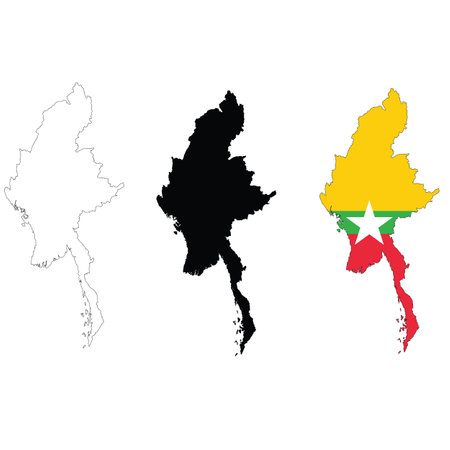 Myanmar Map flag map. Outline map of Myanmar sign. Myanmar Map icon. flat style.のイラスト素材