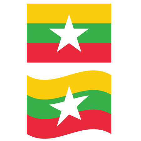 Waving flag of Myanmar. Myanmar flag on white background. flat style.のイラスト素材