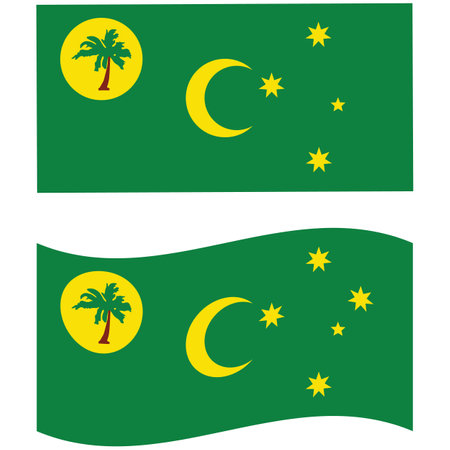 Cocos Islands flag icon. Waving flag of Cocos Islands. Cocos (Keeling) Islands flag. flat style.のイラスト素材