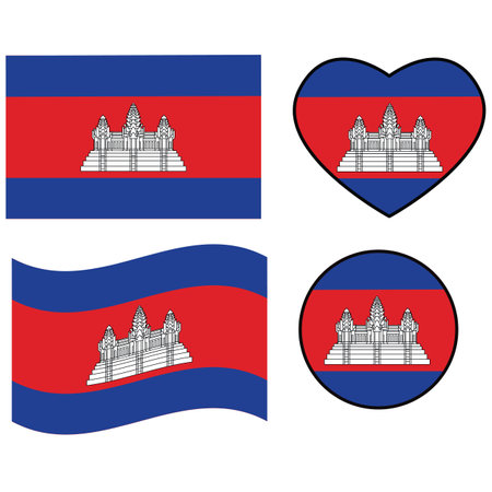 Cambodia flag icon. Waving flag of Cambodia. Heart Cambodia flag. Round Cambodia flag. flat style.のイラスト素材