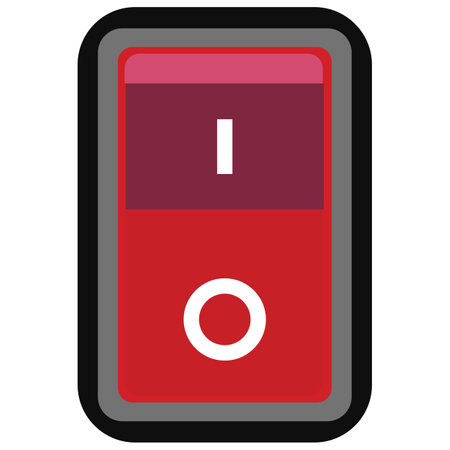 Red pc electric switch icon. Circuit breaker logo. Power toggle switch sign. Fuse panel symbol. flat style.のイラスト素材