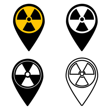 Map nuclear pin icon. Nuclear waste disposal sign. radioactive and nuclear pointer symbol. flat style.のイラスト素材