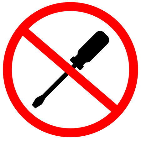 Do not disassemble icon. Do not unscrew vector caution sign. No repairing symbol.のイラスト素材