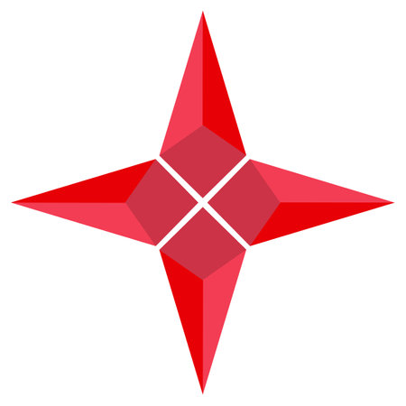 Four rays pseudo 3D star icon. Red 3d star sign. flat style.のイラスト素材
