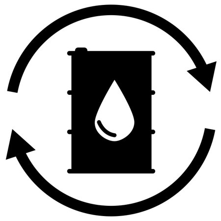 Oil recycling icon. Round liquid drip recycle symbol. Recycling symbol with oil barrel sign. flat style.のイラスト素材