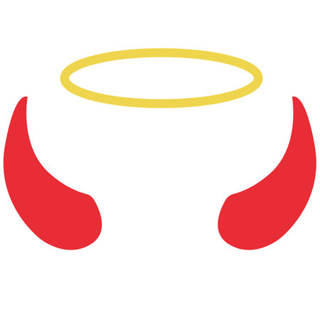 Angel halo and devil red horns. Angel and devil sign. Holy nimbus and red horns symbol. flat style.のイラスト素材