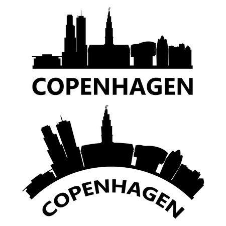 Copenhagen city skyline silhouette. Copenhagen skyline sign. Denmark Landscape City Design. flat style.のイラスト素材