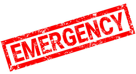 Emergency red rubber stamp on white background. Emergency stamp sign. Emergency stamp.の写真素材
