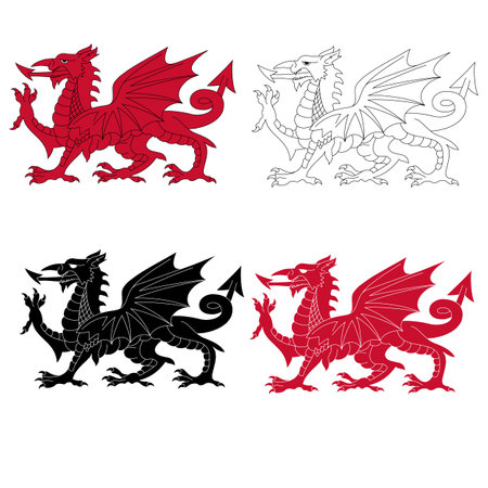 Red welsh dragon. Red dragon graphic sign. Welsh Pride. Dragon of wales.のイラスト素材