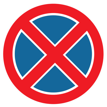 Clearway sign. No parking symbol. No stopping (Clearway) road. Vector illustration of red round prohibition traffic sign. flat style.のイラスト素材