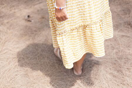 Travel pine forest floor, wear a yellow skirt