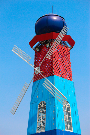 wooden wind turbine towerの写真素材