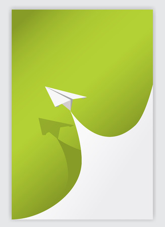 green paper curl corner white and airplane background.vector illustrator design template.のイラスト素材
