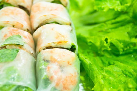 vietnamese food  pork   shrimp salad rollsの写真素材