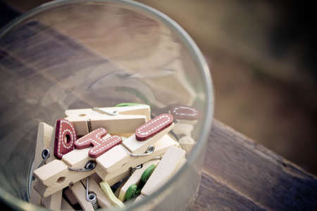 wooden clip in glassの写真素材