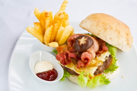 big hamburger isolated on whiteの写真素材
