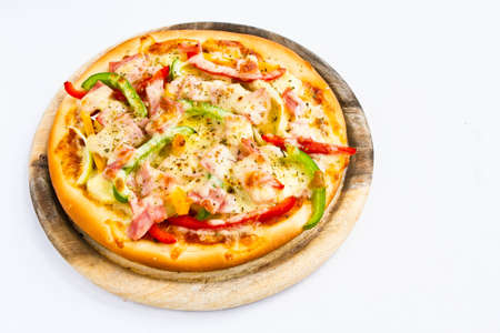 Delicious pizza isolated on whiteの写真素材