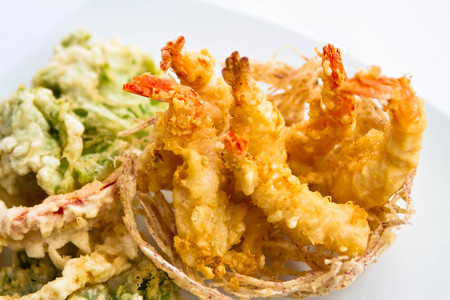 Fried Shrimps on white plateの写真素材