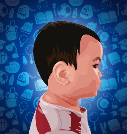 Illustration of  freehand drawing school items with boyのイラスト素材