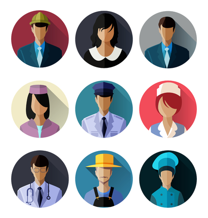 Set of different professions in avatar flat design.のイラスト素材