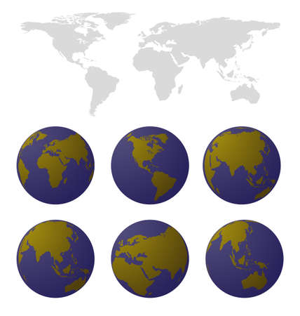  World Map and Globes vector Illustration.のイラスト素材