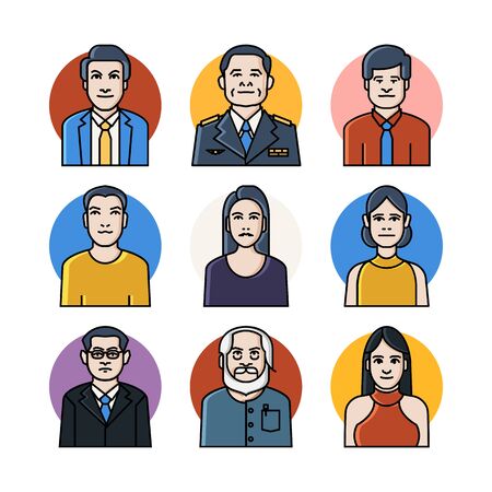 Set of Linear color  avatar icons.のイラスト素材