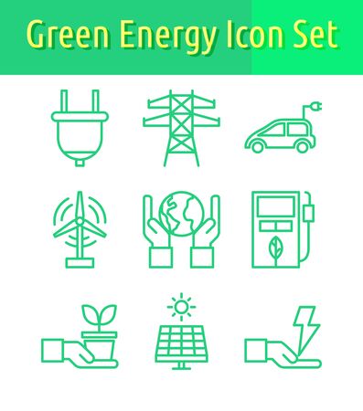 Set of green energy linear  icon.のイラスト素材