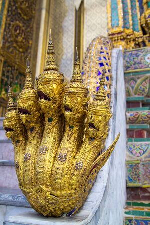 Wat Phra Kaew temple in Bangkok, Thailand  Grand Palace  - Five headed snake god detailの写真素材